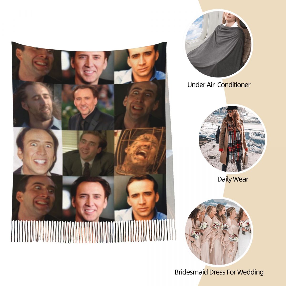 Nicolas Cage Funny Face Meme S - Pashmina Wrap Large review and price